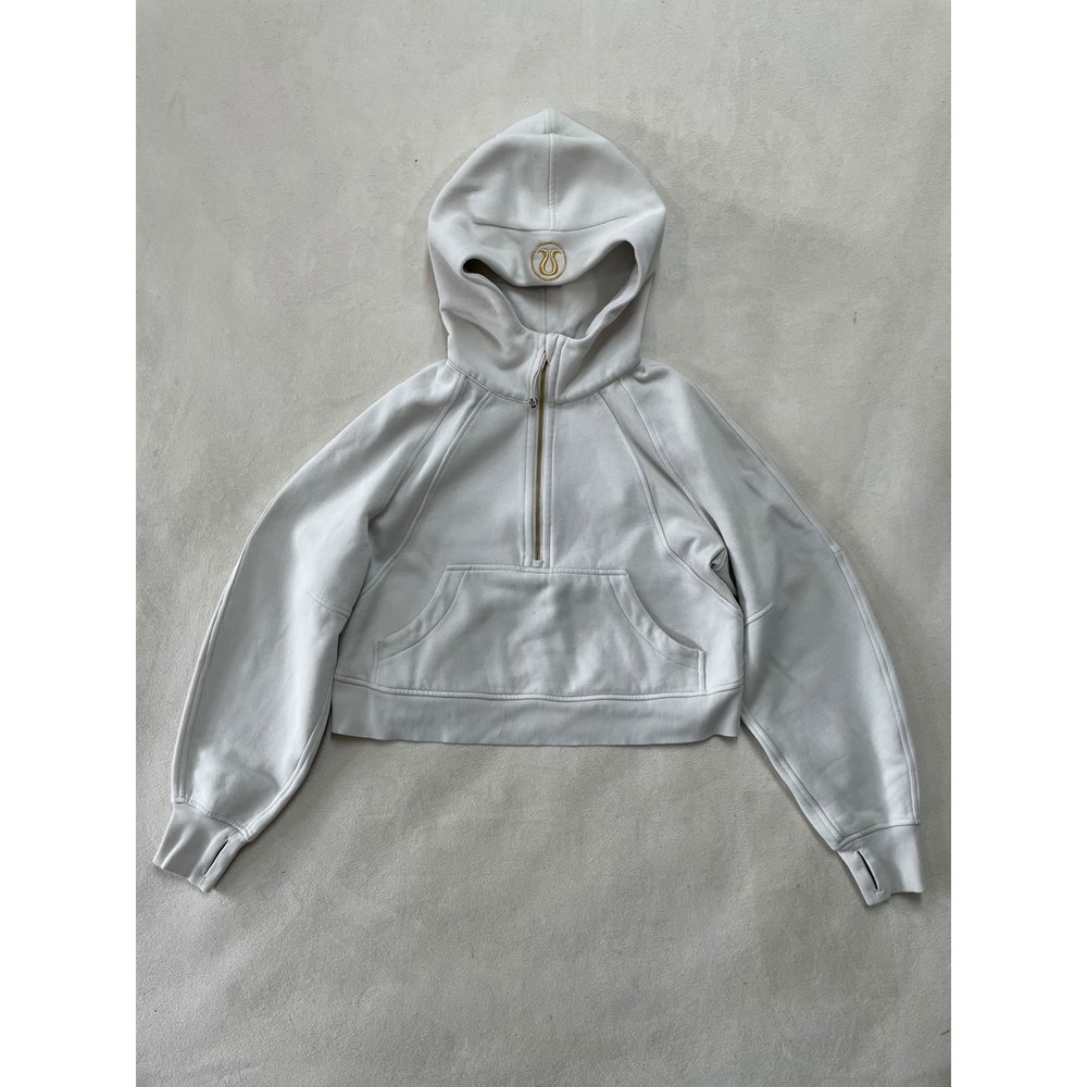 Lululemon Scuba Oversized Half Zip Hoodie White Opal Gold Logo XS/S LW3GF9S